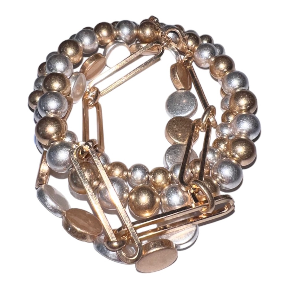 Muted Gold & Silver Four Strand Beaded/Chainlink Bracelet